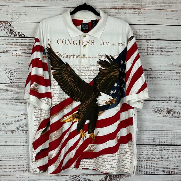Mens Cotton Traders Sport USA Flag Eagle Patriotic Independence SS Polo 2XL - Picture 1 of 6
